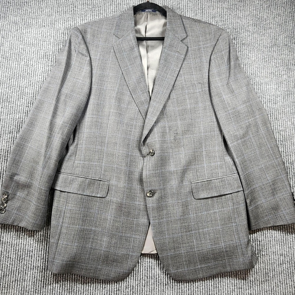 Hart Schaffner Marx Suit Mens 46R Gray Plaid 2 Piece 42x28 Classic Fit USA Union
